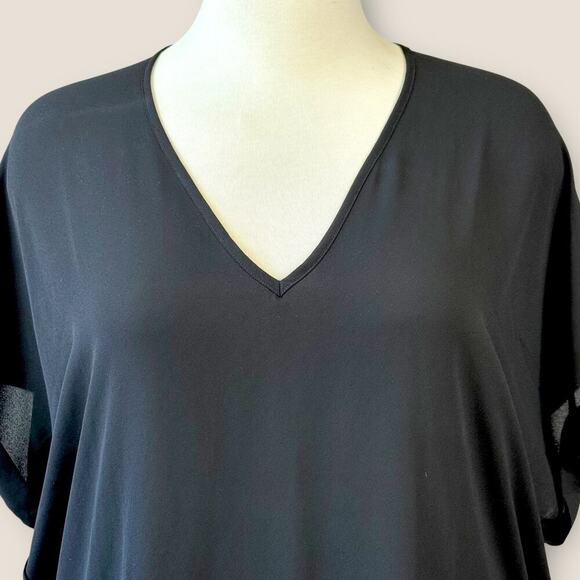LUSH Short Dolman Sleeve V Neck Chiffon Top Casual Blouse Pullover Size XL Black - Picture 5 of 15